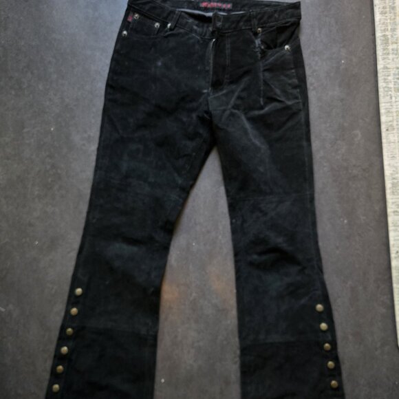 Vintage Mudd Jeans Leather/Suede Flare Pants Y2k 27 x 32 Black Bellbottoms Low - Picture 1 of 13